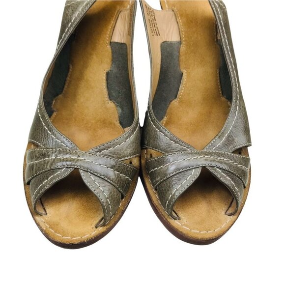 Nicole Lotus Peep Toe Leather Olive wedge Sandals Women size 9.5 - Picture 5 of 15